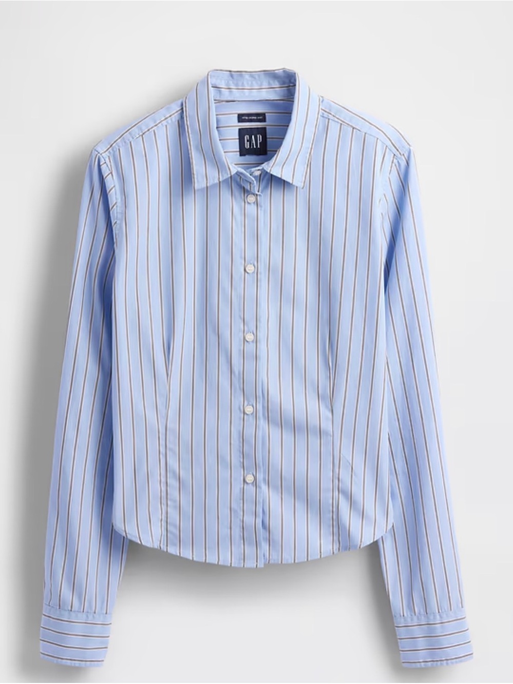 GAP Organic Fitted Blue and White Striped Cropped Shirt